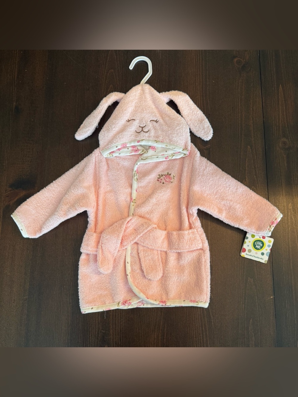 Little Me Baby Bath Robe Towel - Pink Bunny Hooded Bathrobe 0-9 mo NEW floral